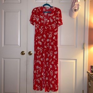 zara red and white floral dress